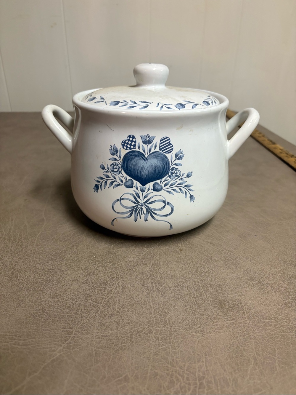 Blue Heart Floral Ceramic Lidded casserole dish